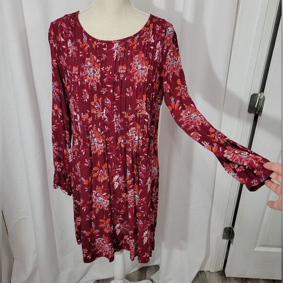Sahalie Dress Long Sleeve Midi Red Floral Size Medium M - Picture 2 of 10
